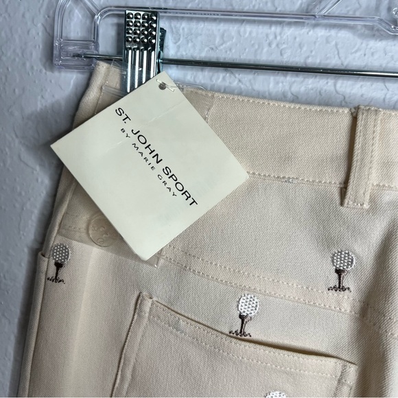 St. John Sport Pants Jeans Women Size 2 Straight Leg Golf Cream Crop C - Picture 5 of 12